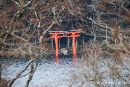 Lakefront Torii gate at the Hakone Shrine
