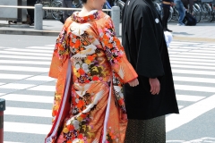 A happy couple in all their finery.